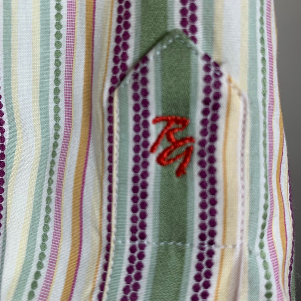 Robert Graham Green/Purple Stripe Long Sleeve Flip Cuff Button Down 2XL - Picture 11 of 16